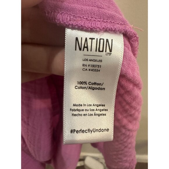 Nation LTD Mindy Peasant Tiered Midi Dress Size Large Gauze Crinkle Pink - Picture 7 of 9